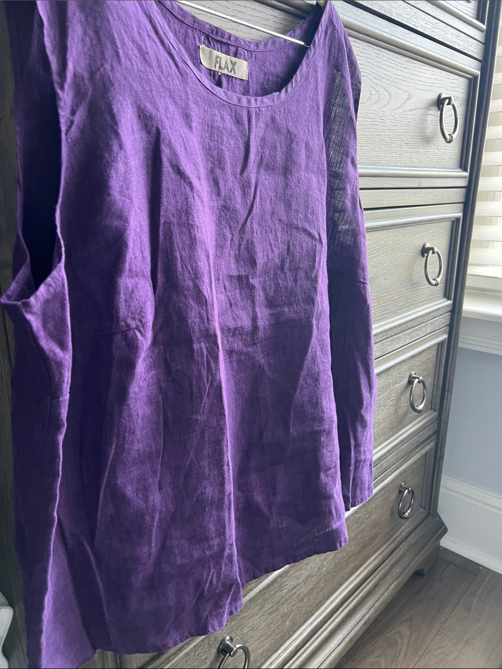 Flax Linen Sleeveless Tunic in Purple Lagenlook - Picture 2 of 7